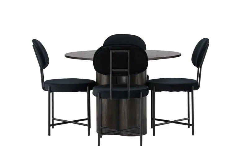 Olivia Matgruppe 110 cm Rund med 4 Stella Stoler, Sort