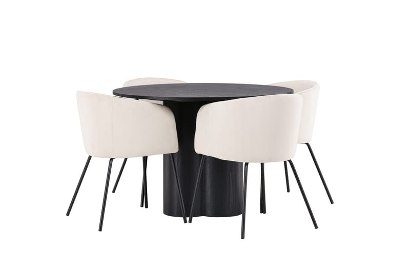Olivia spisebord 110 cm rundt med 4 Berit armstoler i fløyel med armlener - Møbler - Bord - Spisegruppe