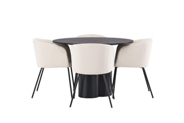 Olivia spisebord 110 cm rundt med 4 Berit armstoler i fløyel med armlener - Møbler - Bord - Spisegruppe