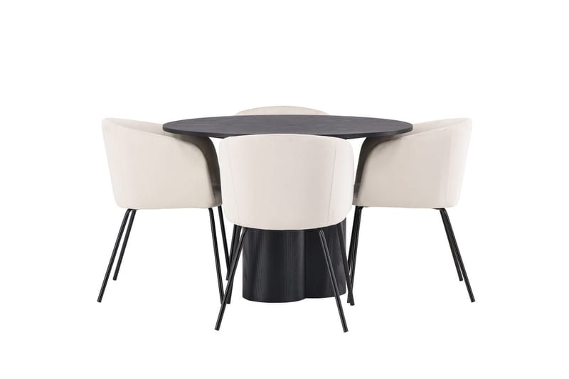 Olivia spisebord 110 cm rundt med 4 Berit armstoler i fløyel med armlener - Møbler - Bord - Spisegruppe