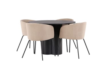 Olivia spisebord 110 cm rundt med 4 Berit armstoler med armlener - Møbler - Bord - Spisegruppe