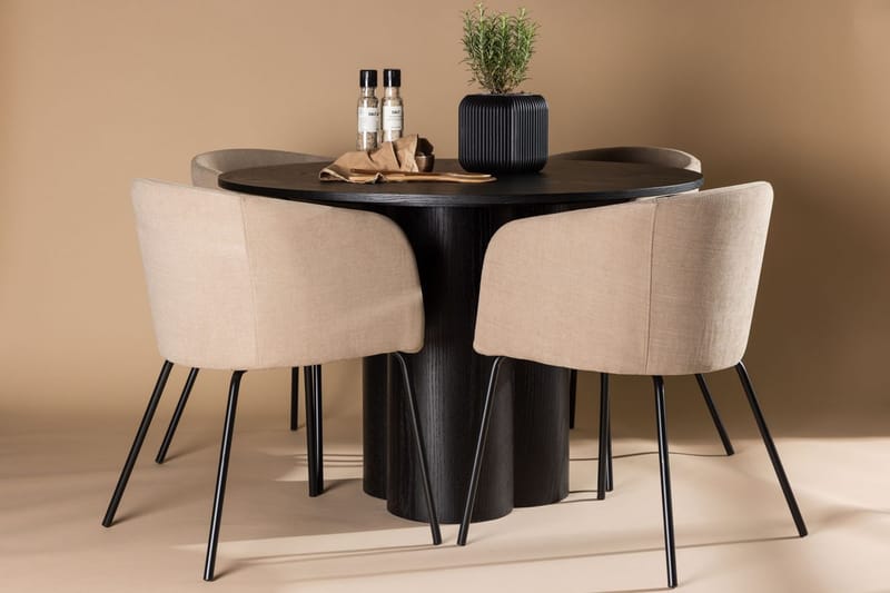 Olivia spisebord 110 cm rundt med 4 Berit armstoler med armlener