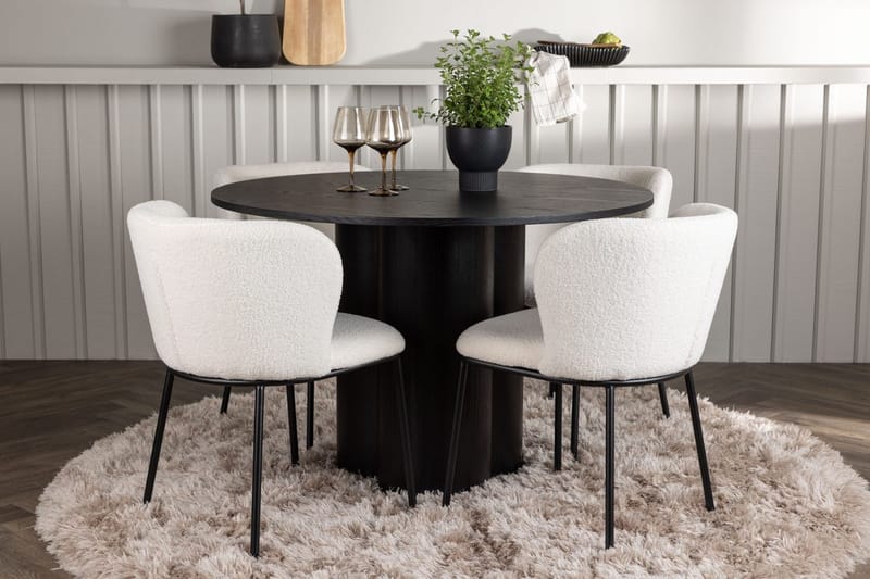 Olivia spisebord 110 cm rundt med 4 Edina spisestoler