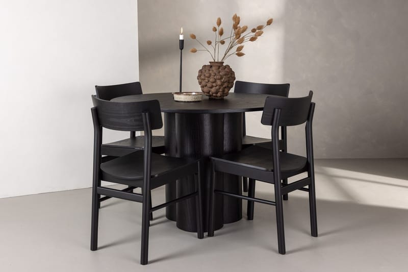 Olivia spisebord 110 cm rundt med 4 Montros spisestoler