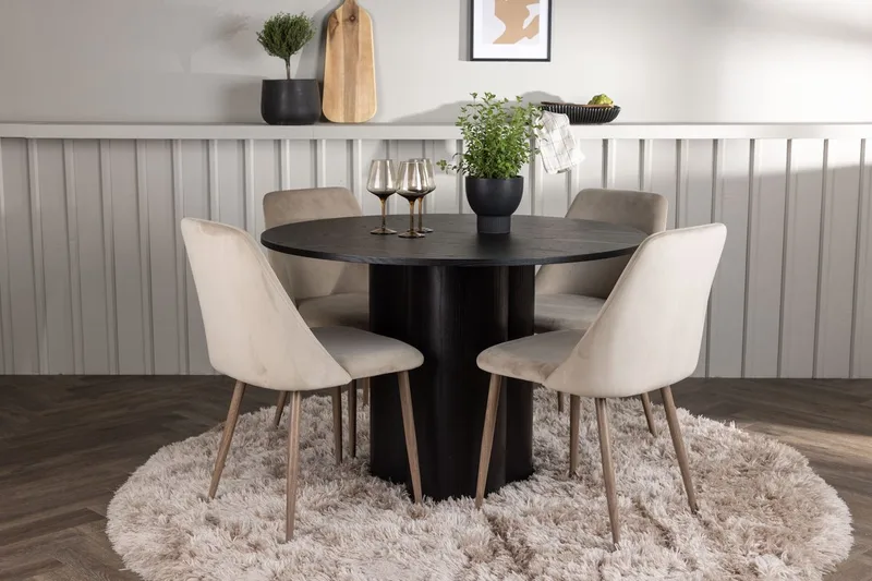 Olivia spisebord 110 cm rundt med 4 Night spisestoler