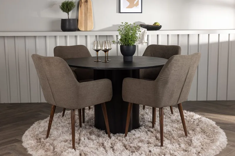 Olivia spisebord 110 cm rundt med 4 Tomorrow armstoler