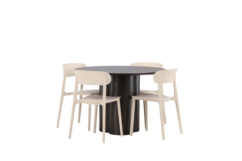Olivia Spisegruppe 110 cm Rund med 4 Åstol Stoler - Beige - Møbler - Bord - Spisegruppe