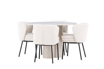 Olivia Spisegruppe 110 cm Rund med 4 Agnes stoler - Beige/Hvit - Møbler - Bord - Spisegruppe