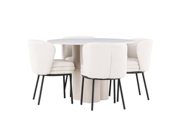 Olivia Spisegruppe 110 cm Rund med 4 Agnes stoler - Beige/Hvit - Møbler - Bord - Spisegruppe