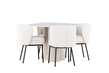 Olivia Spisegruppe 110 cm Rund med 4 Agnes stoler - Beige/Hvit - Møbler - Bord - Spisegruppe