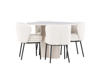 Olivia Spisegruppe 110 cm Rund med 4 Agnes stoler - Beige/Hvit - Møbler - Bord - Spisegruppe