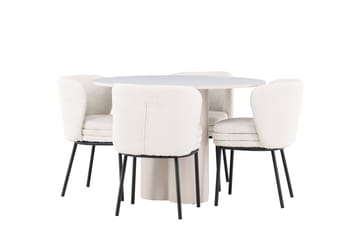 Olivia Spisegruppe 110 cm Rund med 4 Agnes stoler - Beige/Hvit - Møbler - Bord - Spisegruppe