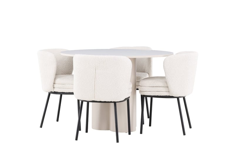 Olivia Spisegruppe 110 cm Rund med 4 Agnes stoler - Beige/Hvit - Møbler - Bord - Spisegruppe