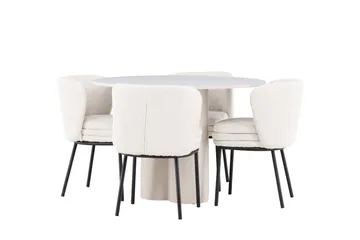 Olivia Spisegruppe 110 cm Rund med 4 Agnes stoler - Beige/Hvit - Møbler - Bord - Spisegruppe