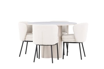 Olivia Spisegruppe 110 cm Rund med 4 Agnes stoler - Beige/Hvit - Møbler - Bord - Spisegruppe