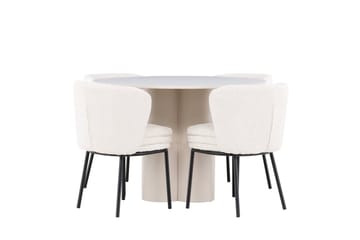 Olivia Spisegruppe 110 cm Rund med 4 Agnes stoler - Beige/Hvit - Møbler - Bord - Spisegruppe