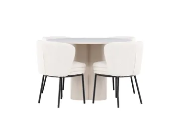 Olivia Spisegruppe 110 cm Rund med 4 Agnes stoler - Beige/Hvit - Møbler - Bord - Spisegruppe