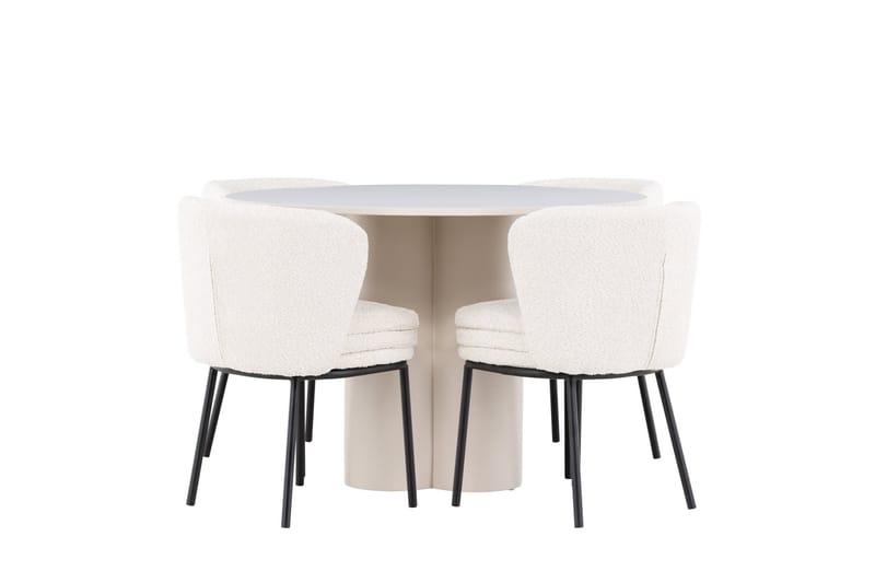 Olivia Spisegruppe 110 cm Rund med 4 Agnes stoler - Beige/Hvit - Møbler - Bord - Spisegruppe