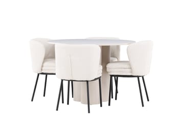 Olivia Spisegruppe 110 cm Rund med 4 Agnes stoler - Beige/Hvit - Møbler - Bord - Spisegruppe