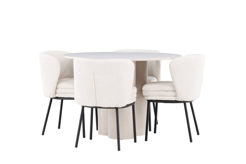 Olivia Spisegruppe 110 cm Rund med 4 Agnes stoler - Beige/Hvit - Møbler - Bord - Spisegruppe