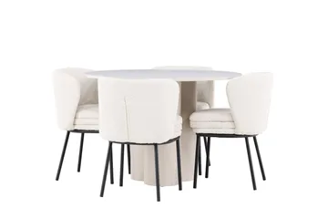 Olivia Spisegruppe 110 cm Rund med 4 Agnes stoler - Beige/Hvit - Møbler - Bord - Spisegruppe