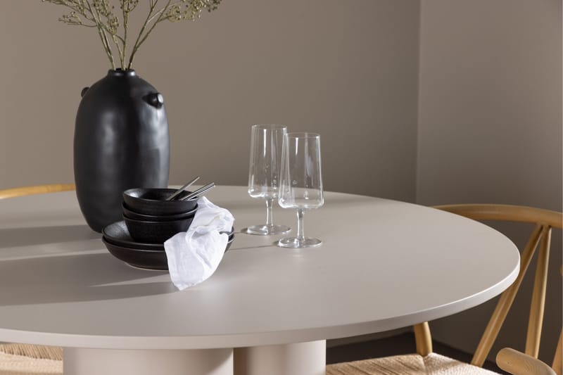 Olivia Spisegruppe 110 cm Rund med 4 Alfons stoler - Beige/Beige - Møbler - Bord - Spisegruppe