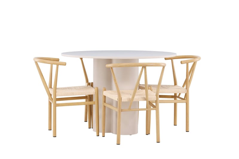 Olivia Spisegruppe 110 cm Rund med 4 Alfons stoler - Beige/Beige - Møbler - Bord - Spisegruppe