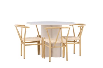 Olivia Spisegruppe 110 cm Rund med 4 Alfons stoler - Beige/Beige - Møbler - Bord - Spisegruppe