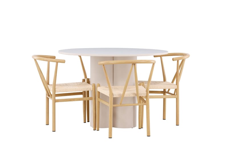 Olivia Spisegruppe 110 cm Rund med 4 Alfons stoler - Beige/Beige - Møbler - Bord - Spisegruppe