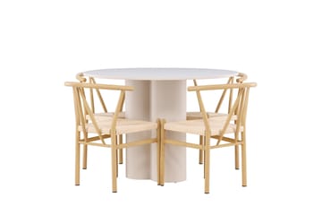 Olivia Spisegruppe 110 cm Rund med 4 Alfons stoler - Beige/Beige - Møbler - Bord - Spisegruppe