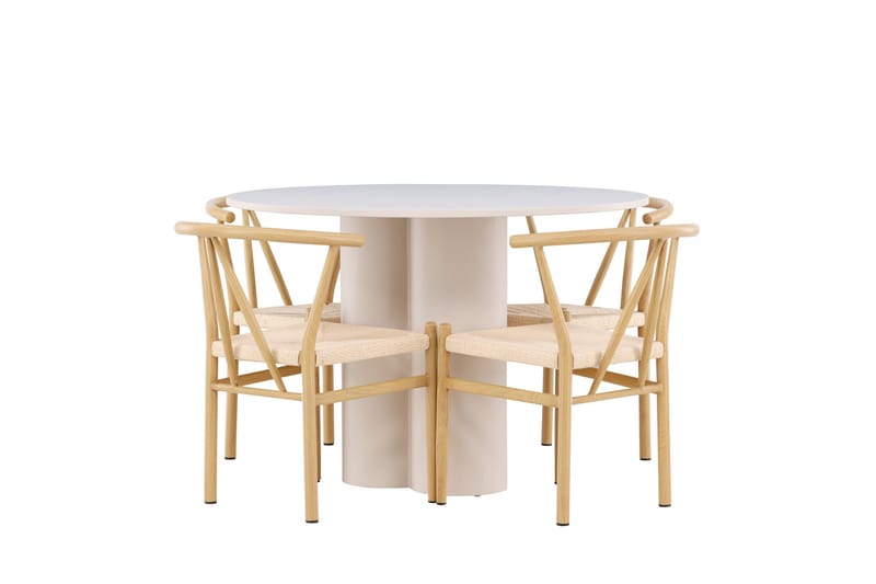 Olivia Spisegruppe 110 cm Rund med 4 Alfons stoler - Beige/Beige - Møbler - Bord - Spisegruppe