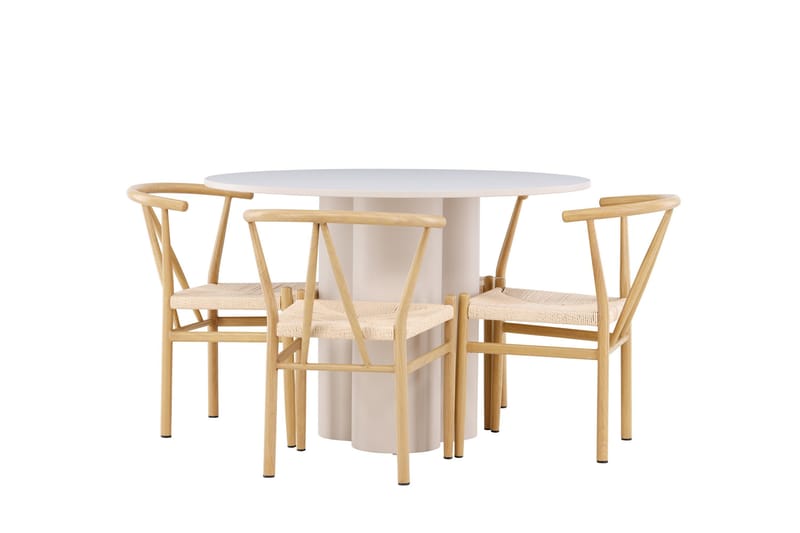 Olivia Spisegruppe 110 cm Rund med 4 Alfons stoler - Beige/Beige - Møbler - Bord - Spisegruppe