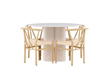Olivia Spisegruppe 110 cm Rund med 4 Alfons stoler - Beige/Beige - Møbler - Bord - Spisegruppe