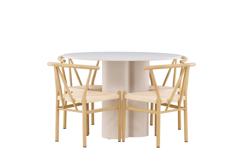 Olivia Spisegruppe 110 cm Rund med 4 Alfons stoler, Beige/Beige