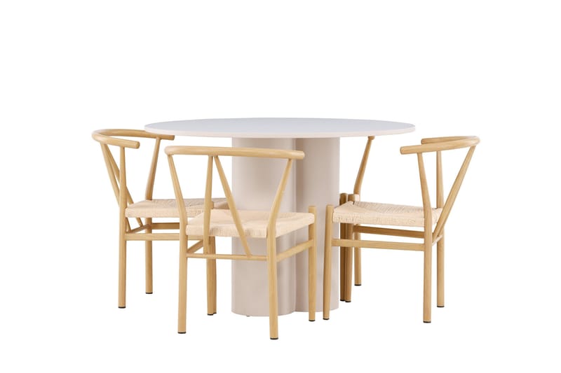 Olivia Spisegruppe 110 cm Rund med 4 Alfons stoler - Beige/Beige - Møbler - Bord - Spisegruppe