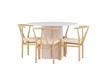 Olivia Spisegruppe 110 cm Rund med 4 Alfons stoler - Beige/Beige - Møbler - Bord - Spisegruppe
