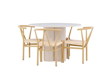 Olivia Spisegruppe 110 cm Rund med 4 Alfons stoler - Beige/Beige - Møbler - Bord - Spisegruppe
