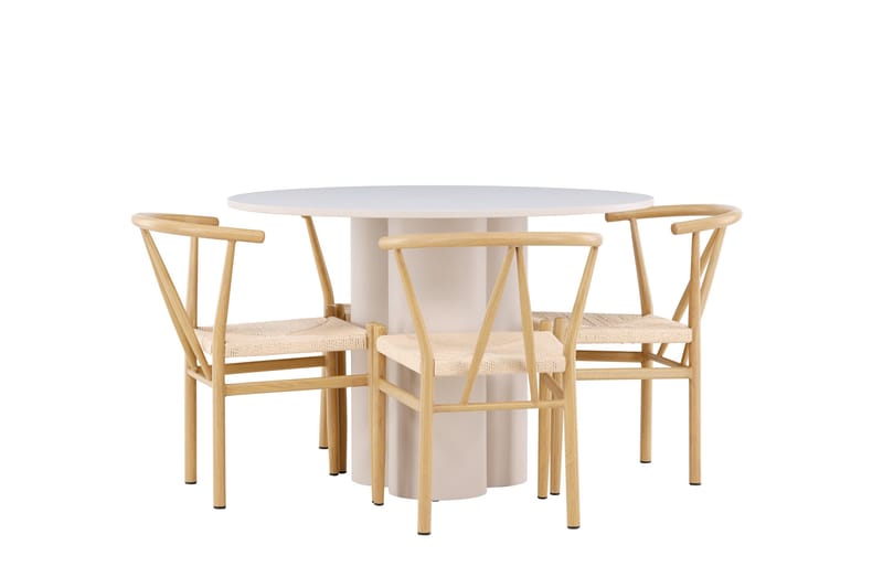 Olivia Spisegruppe 110 cm Rund med 4 Alfons stoler - Beige/Beige - Møbler - Bord - Spisegruppe
