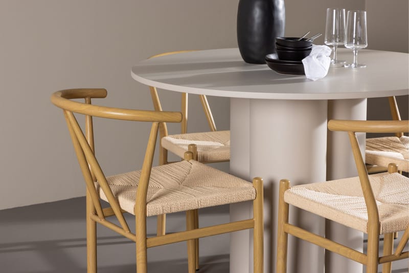 Olivia Spisegruppe 110 cm Rund med 4 Alfons stoler - Beige/Beige - Møbler - Bord - Spisegruppe