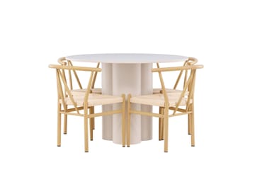 Olivia Spisegruppe 110 cm Rund med 4 Alfons stoler - Beige/Beige - Møbler - Bord - Spisegruppe