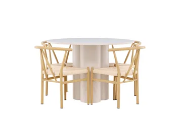 Olivia Spisegruppe 110 cm Rund med 4 Alfons stoler - Beige/Beige - Møbler - Bord - Spisegruppe