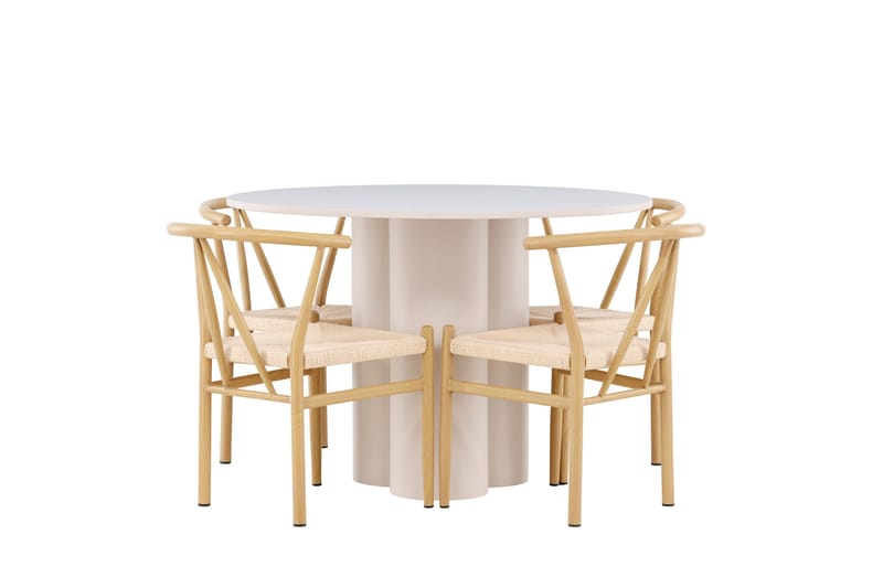 Olivia Spisegruppe 110 cm Rund med 4 Alfons stoler - Beige/Beige - Møbler - Bord - Spisegruppe