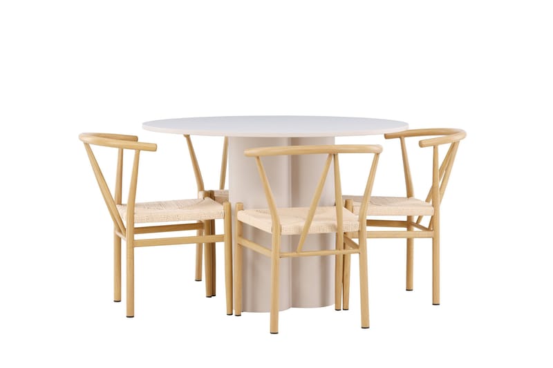 Olivia Spisegruppe 110 cm Rund med 4 Alfons stoler - Beige/Beige - Møbler - Bord - Spisegruppe