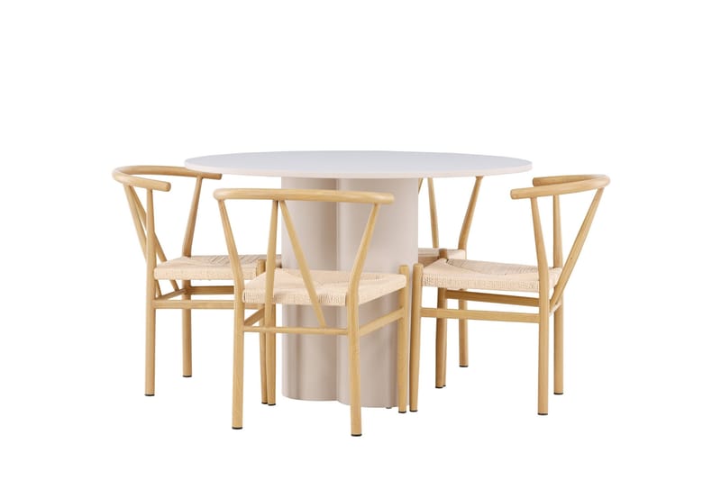 Olivia Spisegruppe 110 cm Rund med 4 Alfons stoler - Beige/Beige - Møbler - Bord - Spisegruppe
