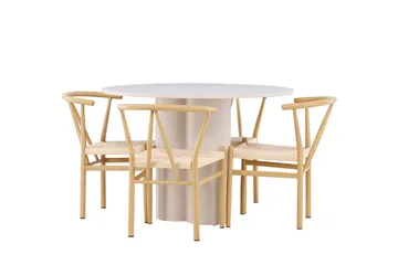 Olivia Spisegruppe 110 cm Rund med 4 Alfons stoler - Beige/Beige - Møbler - Bord - Spisegruppe