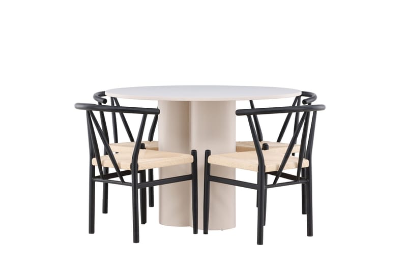 Olivia Spisegruppe 110 cm Rund med 4 Alfons stoler - Beige/Svart - Møbler - Bord - Spisegruppe