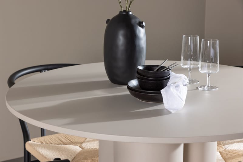 Olivia Spisegruppe 110 cm Rund med 4 Alfons stoler - Beige/Svart - Møbler - Bord - Spisegruppe