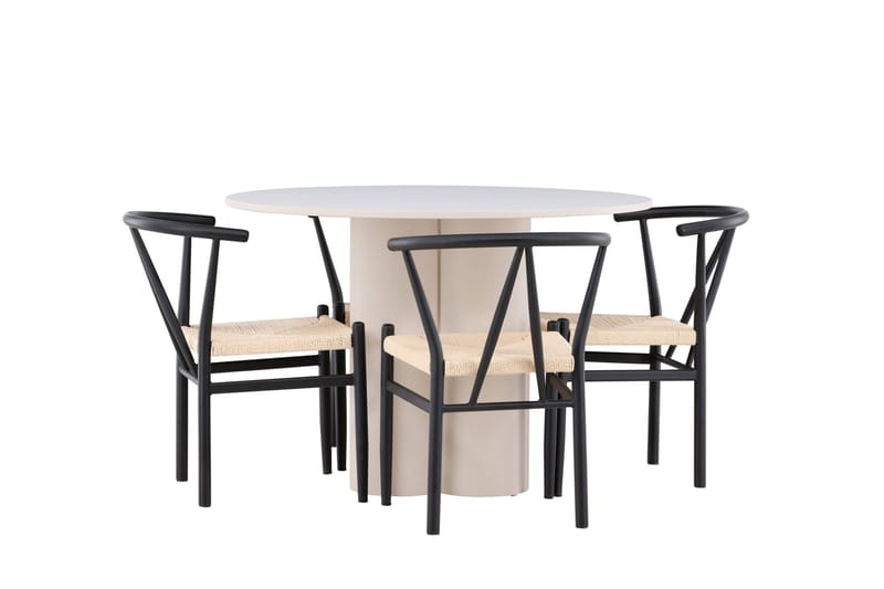 Olivia Spisegruppe 110 cm Rund med 4 Alfons stoler - Beige/Svart - Møbler - Bord - Spisegruppe