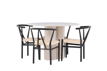 Olivia Spisegruppe 110 cm Rund med 4 Alfons stoler - Beige/Svart - Møbler - Bord - Spisegruppe