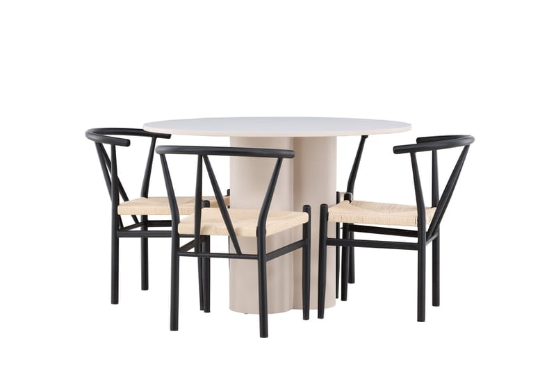 Olivia Spisegruppe 110 cm Rund med 4 Alfons stoler - Beige/Svart - Møbler - Bord - Spisegruppe